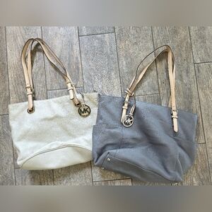 Michael Kors Gray and Cream Tote Bag Set